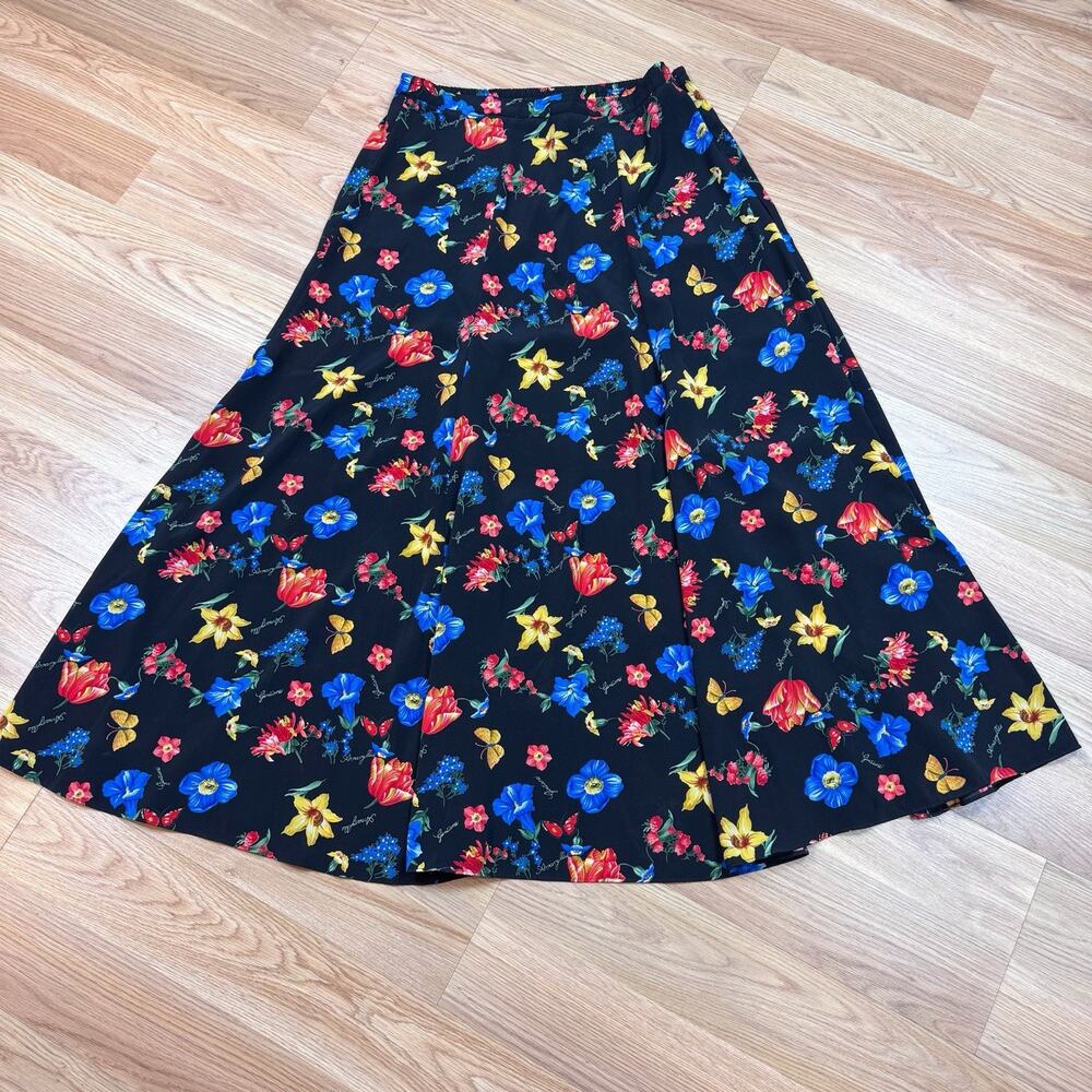 Women’s Vintage Skirt Size 8 Kasper Bright Floral Blue Yellow Red Colorful 90s